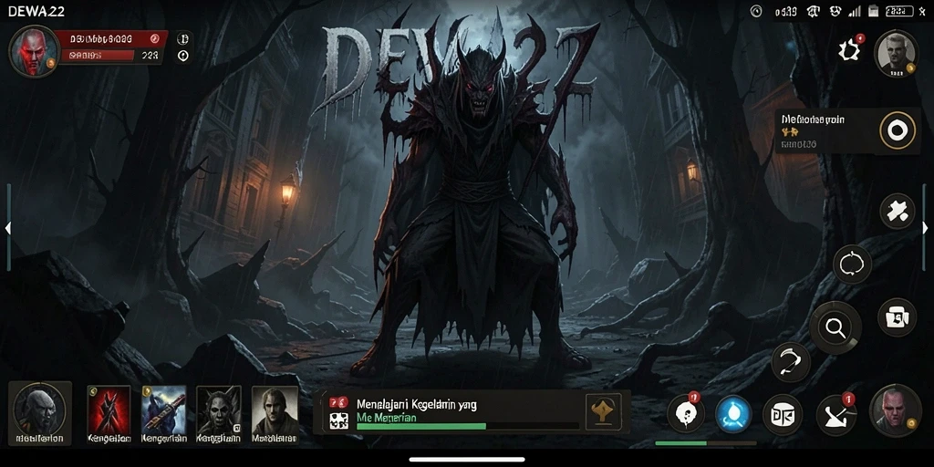 Tampilan gameplay DEWA22 yang menegangkan dan misterius.