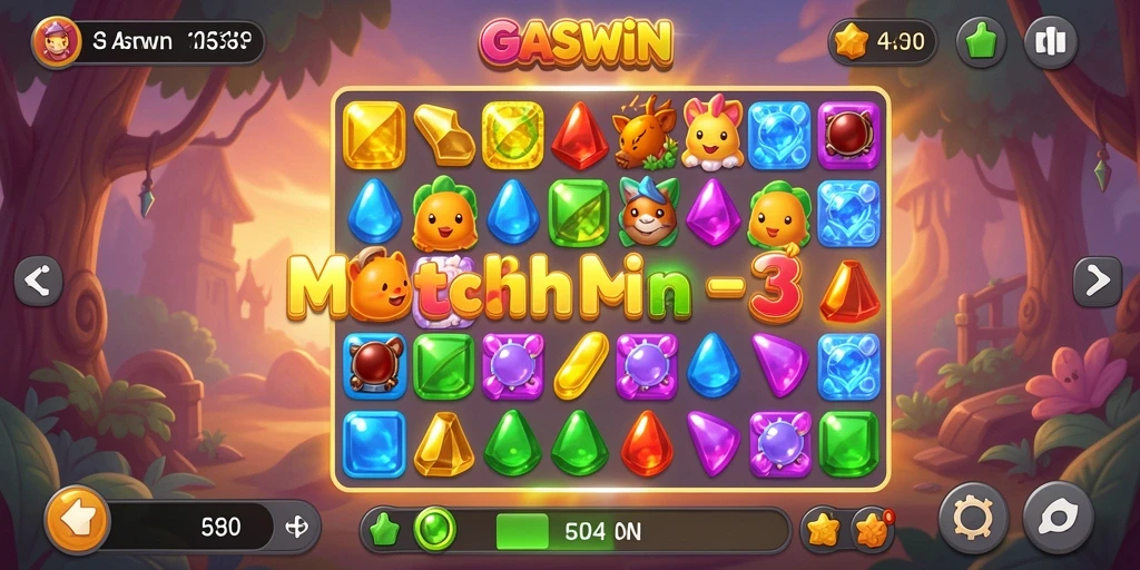 Tampilan gameplay GASWIN yang menyeronokkan di level Match-3.