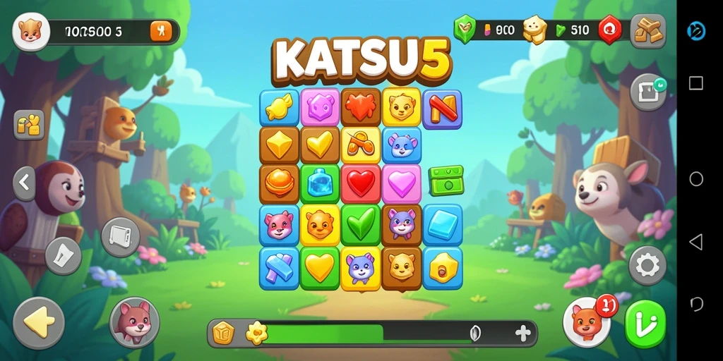 Tampilan gameplay seru KATSU5 saat menyelesaikan tantangan Match-3.