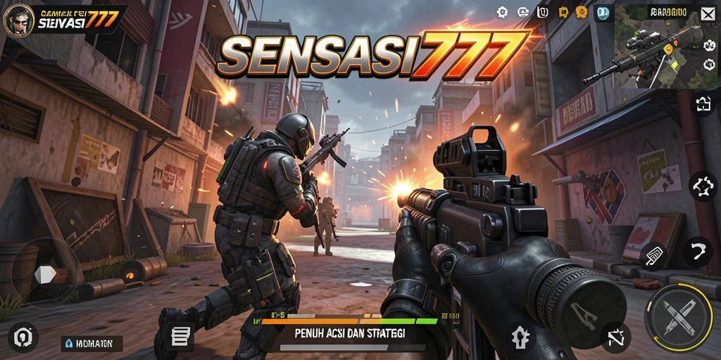 Tampilan gameplay FPS yang mendebarkan dalam SENSASI777.