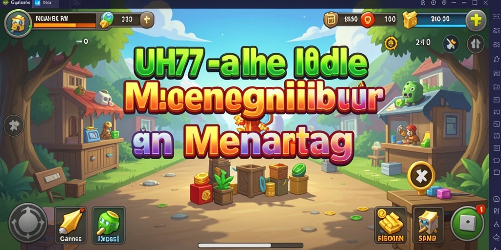 Screenshot UH77 menampilkan karakter dan pengumpulan sumber daya dalam gameplay Idle.
