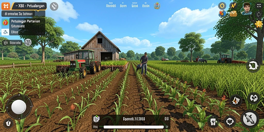 Tampilan gameplay X88 yang menampilkan aktivitas bertani yang seru.
